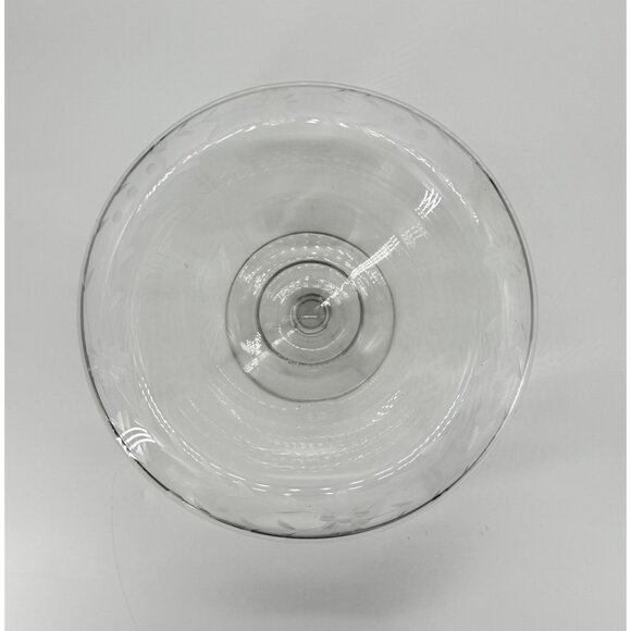 Vintage Etched Glass Pedestal Compote Bowl With Floral Design Clear Glass 6" Wid - Picture 4 of 9